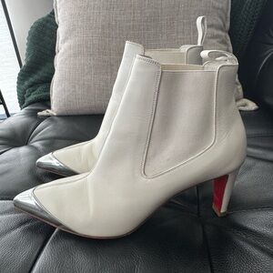 Christian Louboutin White Heeled Boots with Silver Tips